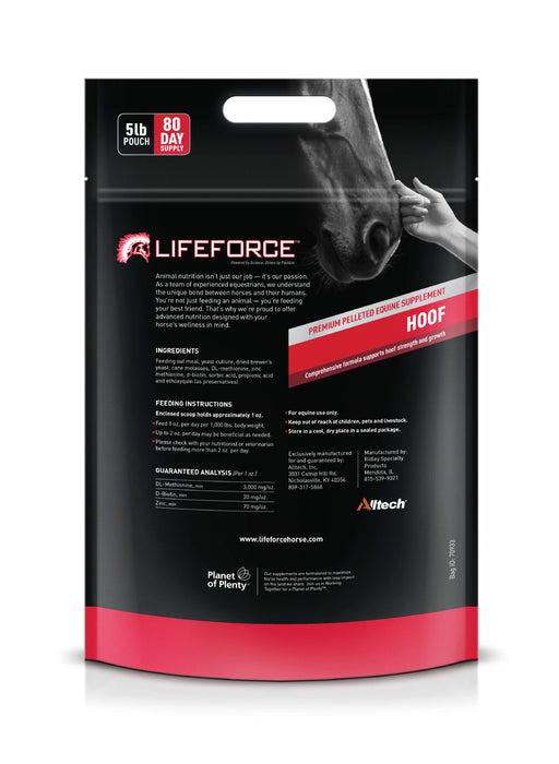 Lifeforce Hoof supplement back of pouch