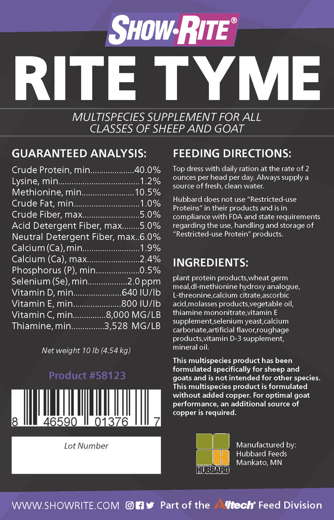 Show Rote Rite Fiber Show-Rite® Rite Tyme™ Sheep and Goat Supplement from Alltech